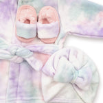 Baby Robe - Soft Plush Bath Towel Robe Spa Set - Baby Bathrobe Towel & Slippers for Boys + Turban for Girls Robe Set (Tie Dye, 12-24 Months)