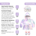 Baby Robe - Soft Plush Bath Towel Robe Spa Set - Baby Bathrobe Towel & Slippers for Boys + Turban for Girls Robe Set (Tie Dye, 12-24 Months)