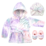 Baby Robe - Soft Plush Bath Towel Robe Spa Set - Baby Bathrobe Towel & Slippers for Boys + Turban for Girls Robe Set (Tie Dye, 12-24 Months)